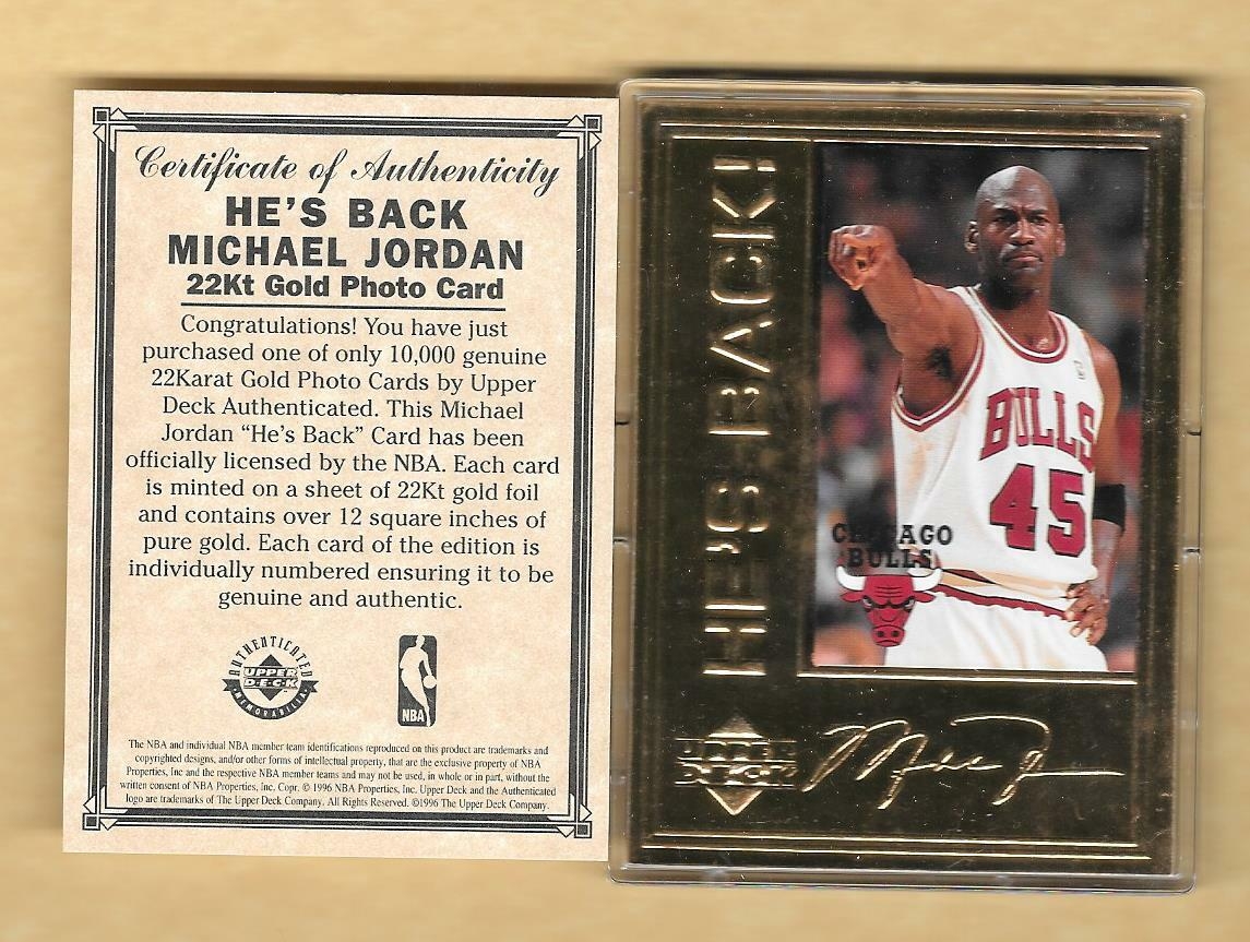 1996 Upper Deck He s Back 22 Kt Gold Card MICHAEL JORDAN BOX COA UDA EBay