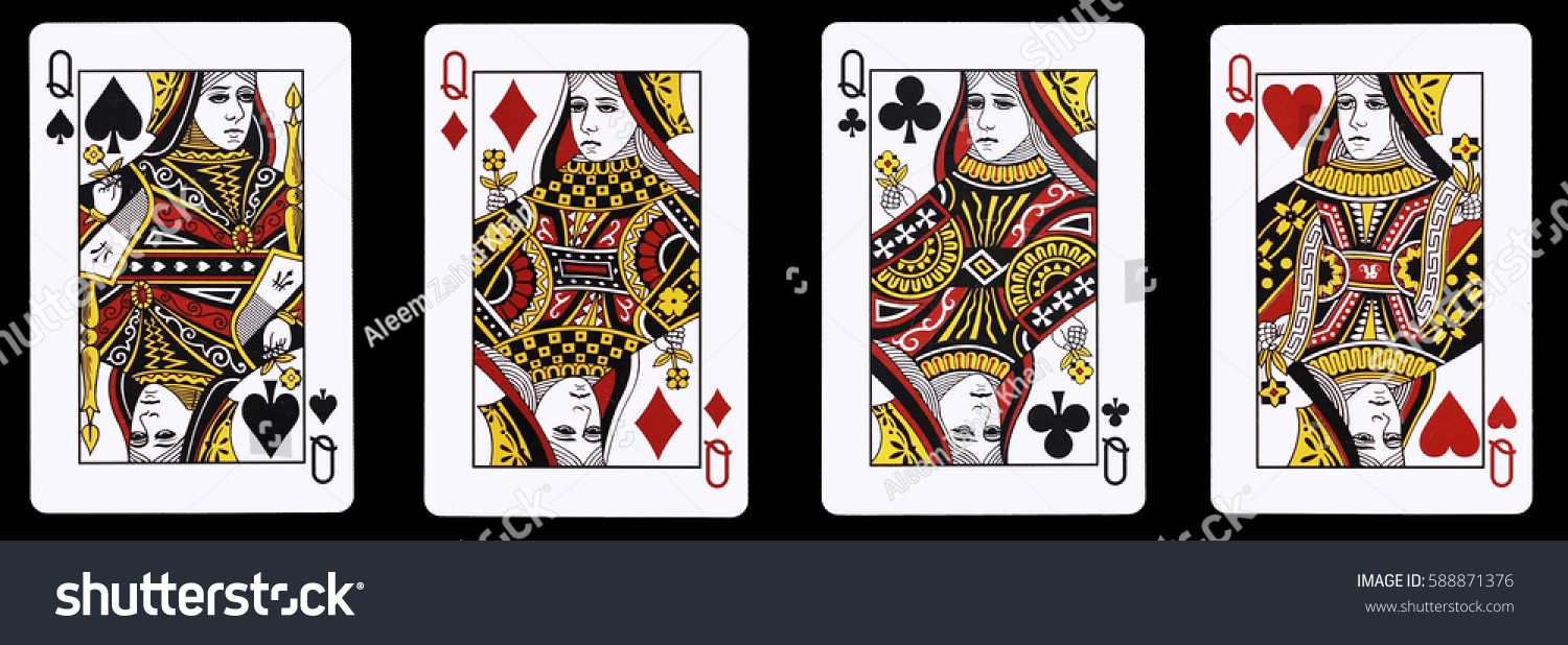 4 Queens Row Playing Cards Isolated Stockfoto 588871376 Shutterstock