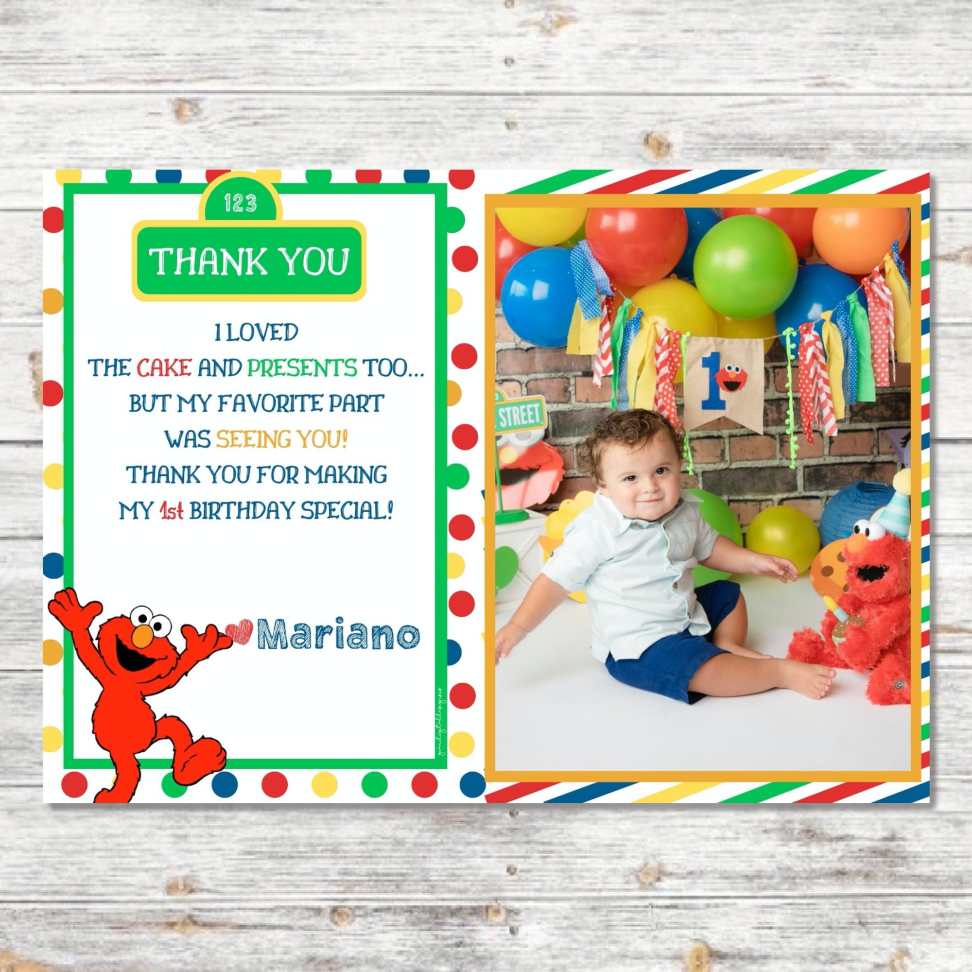 7x5 Colorful Sesame Thank You Card w Photo Sesame Birthday Red Monster Thank You 1st Birthday Photo Thank You Card Etsy