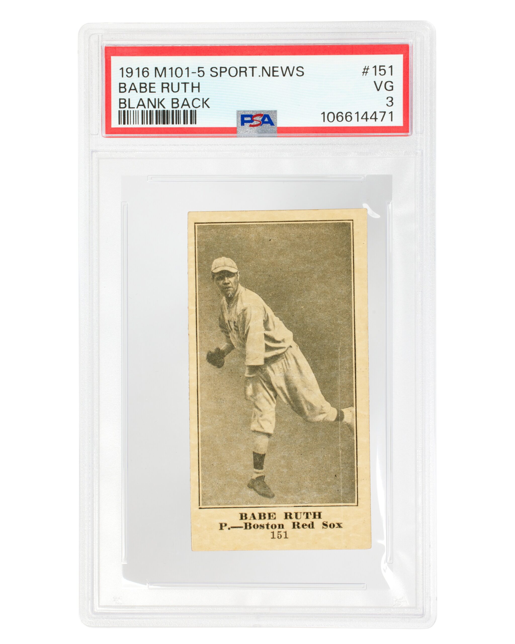 Babe Ruth Boston Red Sox 1916 M101 5 Sporting News Blank Back 151 PSA 3 Rookie Card Timeless Titans Legendary Sports Cards Streetwear Modern Collectibles Sotheby s