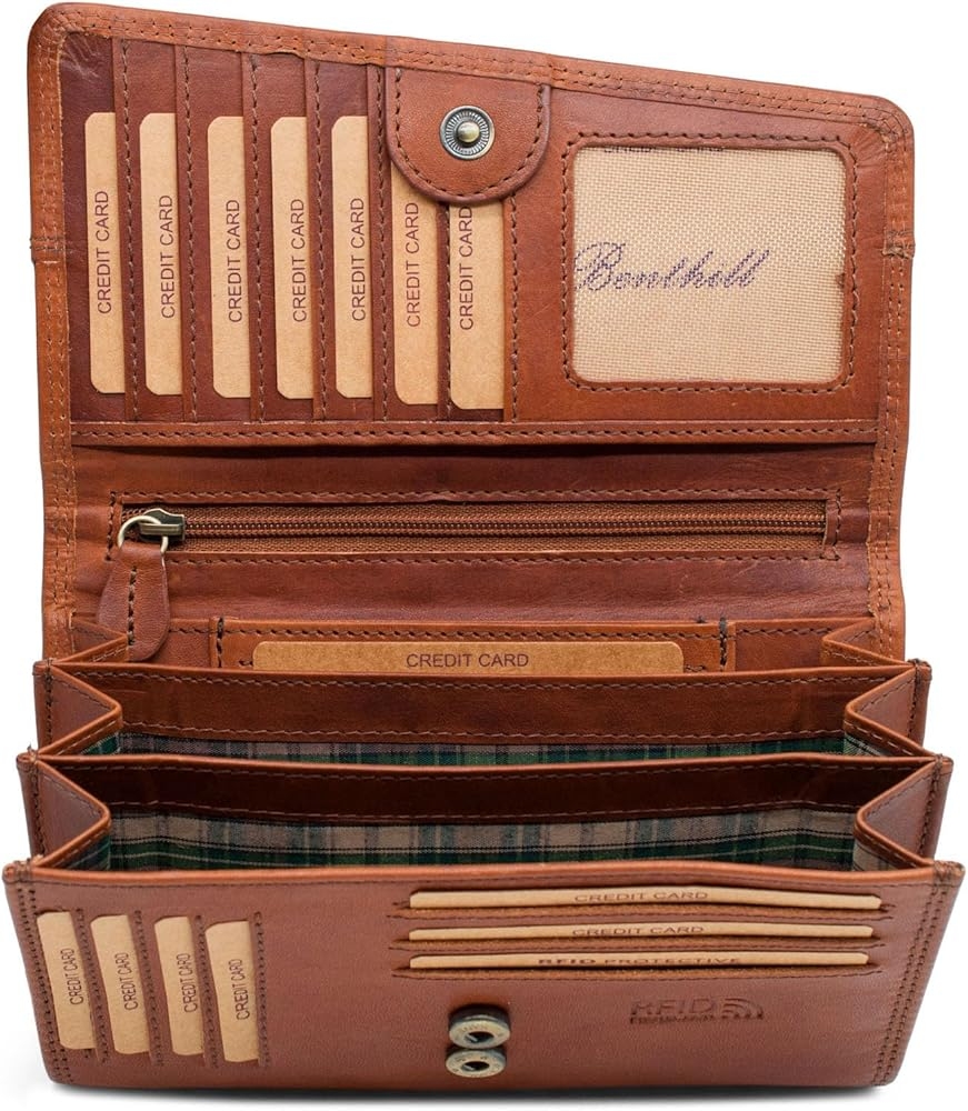 Benthill Women s Large Genuine Leather RFID Wallet Large Made Of Genuine Cowhide Leather XXL Wallet With Many Card Slots Brown Vintage Amazon de Fashion