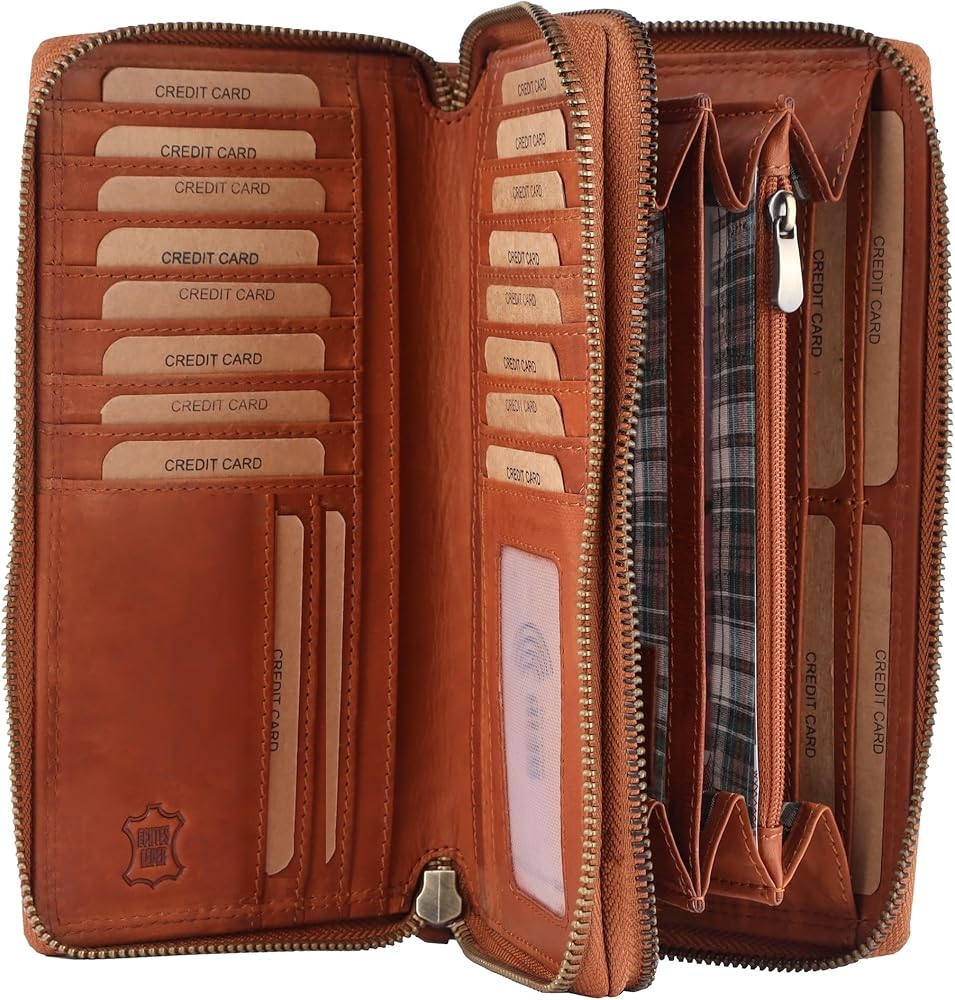 Benthill Women s Real Leather XXL Wallet Large With RFID Protection Genuine Leather Vintage Women s Wallet With Many Card Slots Including Gift Box Brown Coin Purse Amazon de Fashion