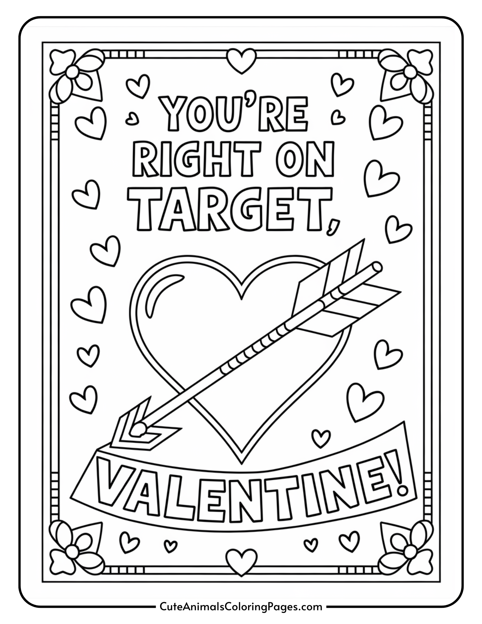 Black And White Printable Valentine Cards 25 Free PDF Pages Cute Animals Coloring Pages