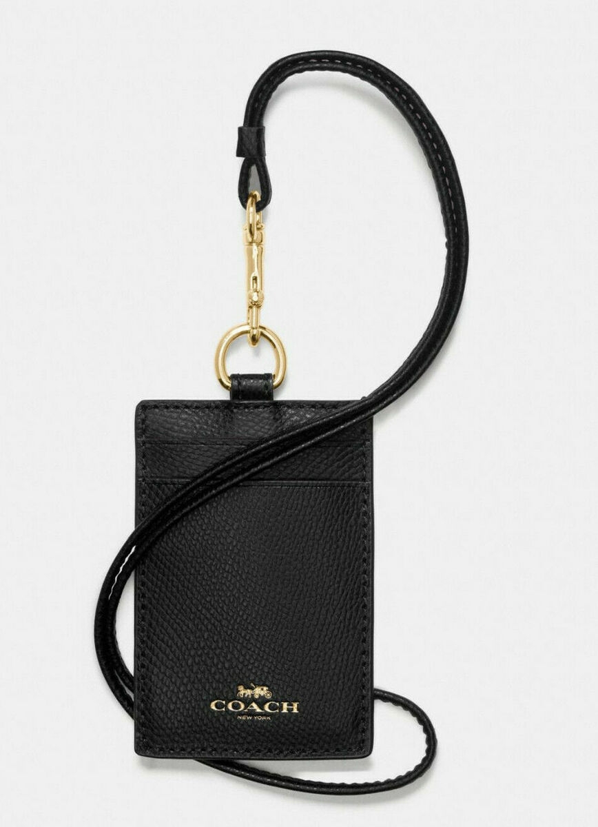 Coach ID Lanyard Leather Card Case Holder NWT Black 57311 EBay de