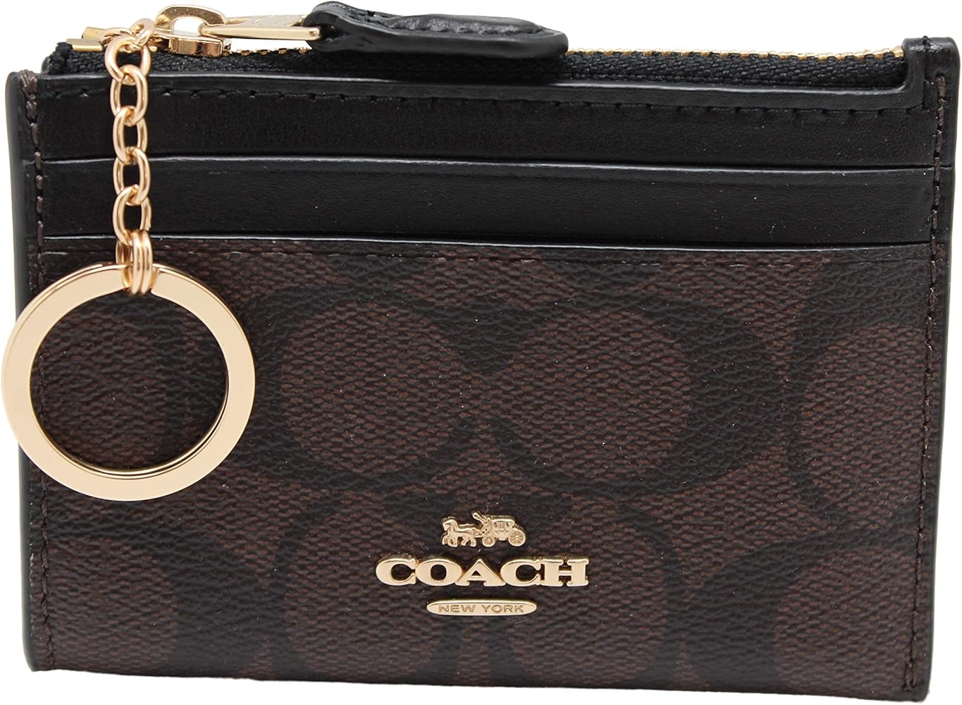 Coach Signature PVC Leather Mini Skinny ID Wallet Key Pouch Brown Amazon de Fashion