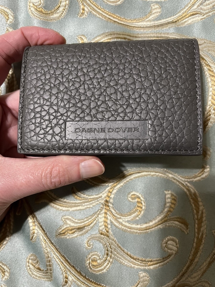 Dagne Dover Pebbled Leather Accordion Card Case Gray With Dust Bag EBay