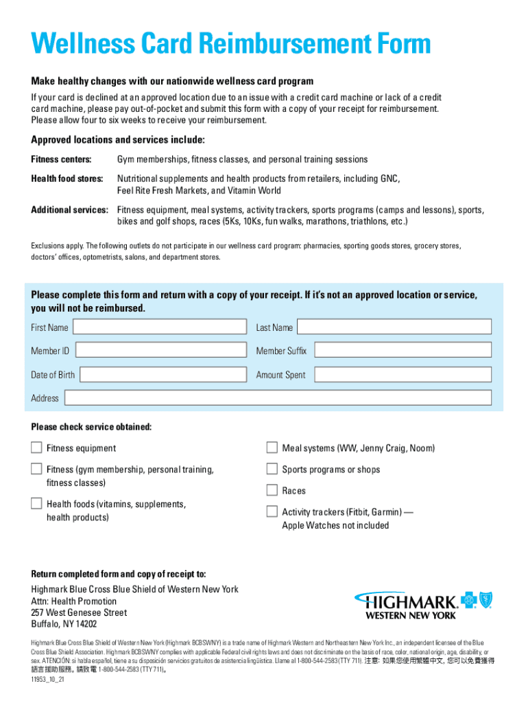 Highmark Wellness Card Reimbursement Form Fill Online Printable Fillable Blank PdfFiller