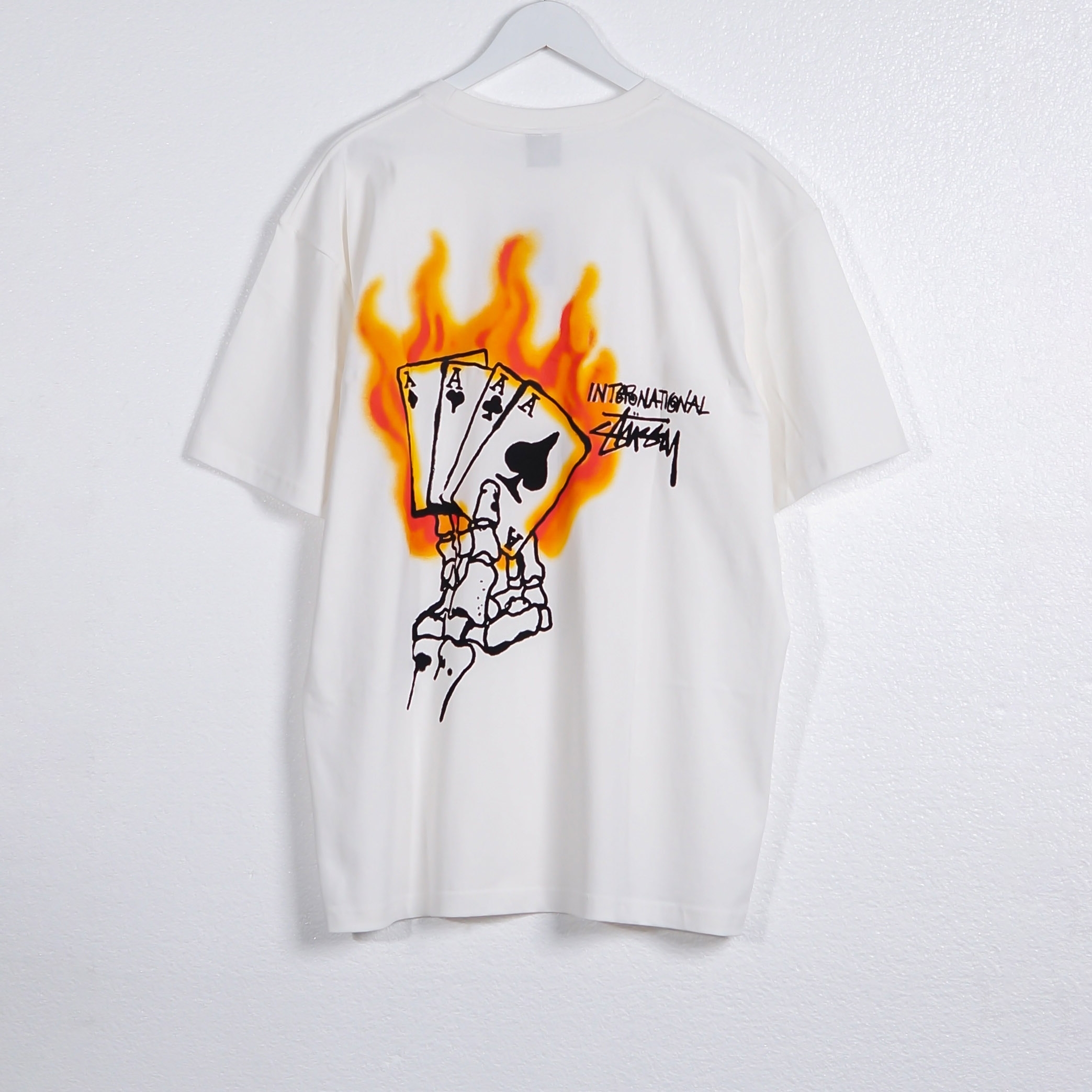 Kaos STUSSY CARD FIRE WHITE T SHIRT 100 ORIGINAL