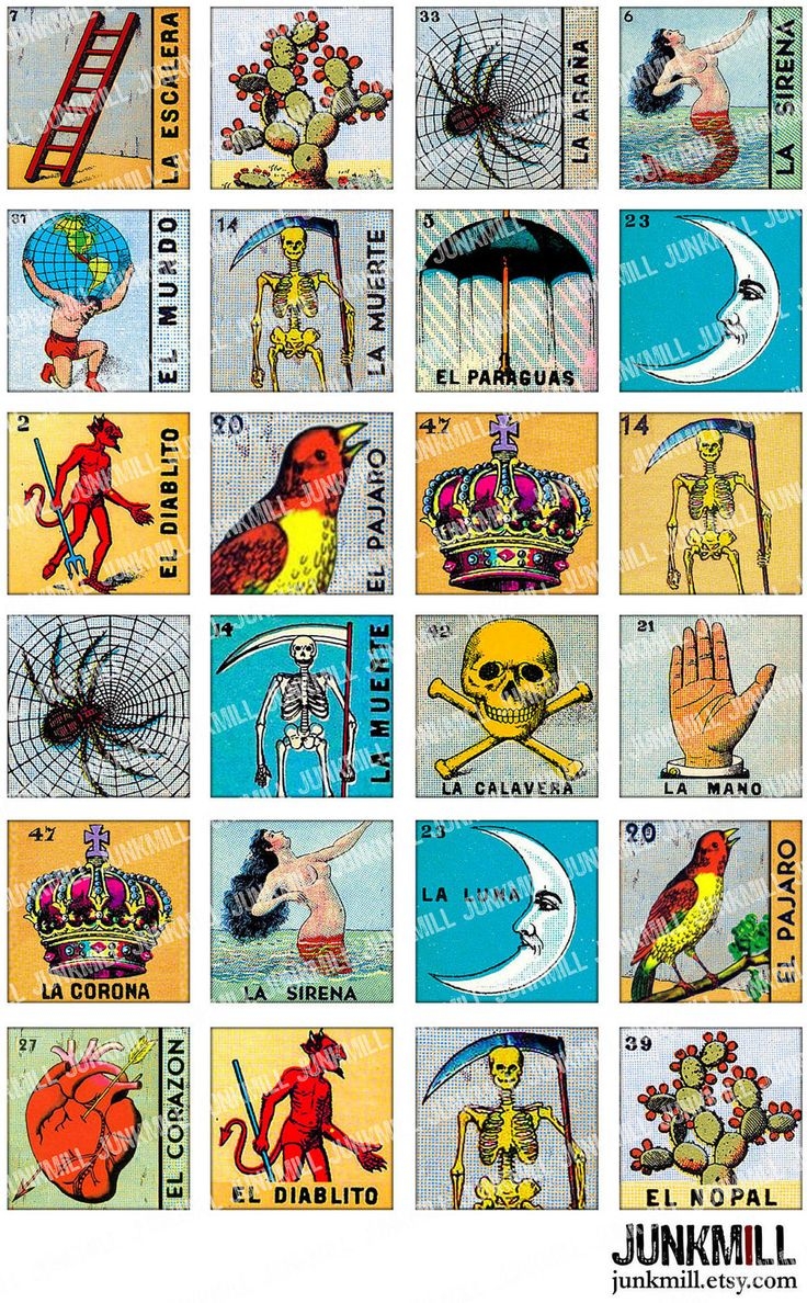 LOTERIA Collage Sheet Vintage Loteria Cards Mexican Bingo Day Of The Dead Halloween 1 Inch Square Inchie Scrabble Tile 1 X 1 3 50 Via Etsy 