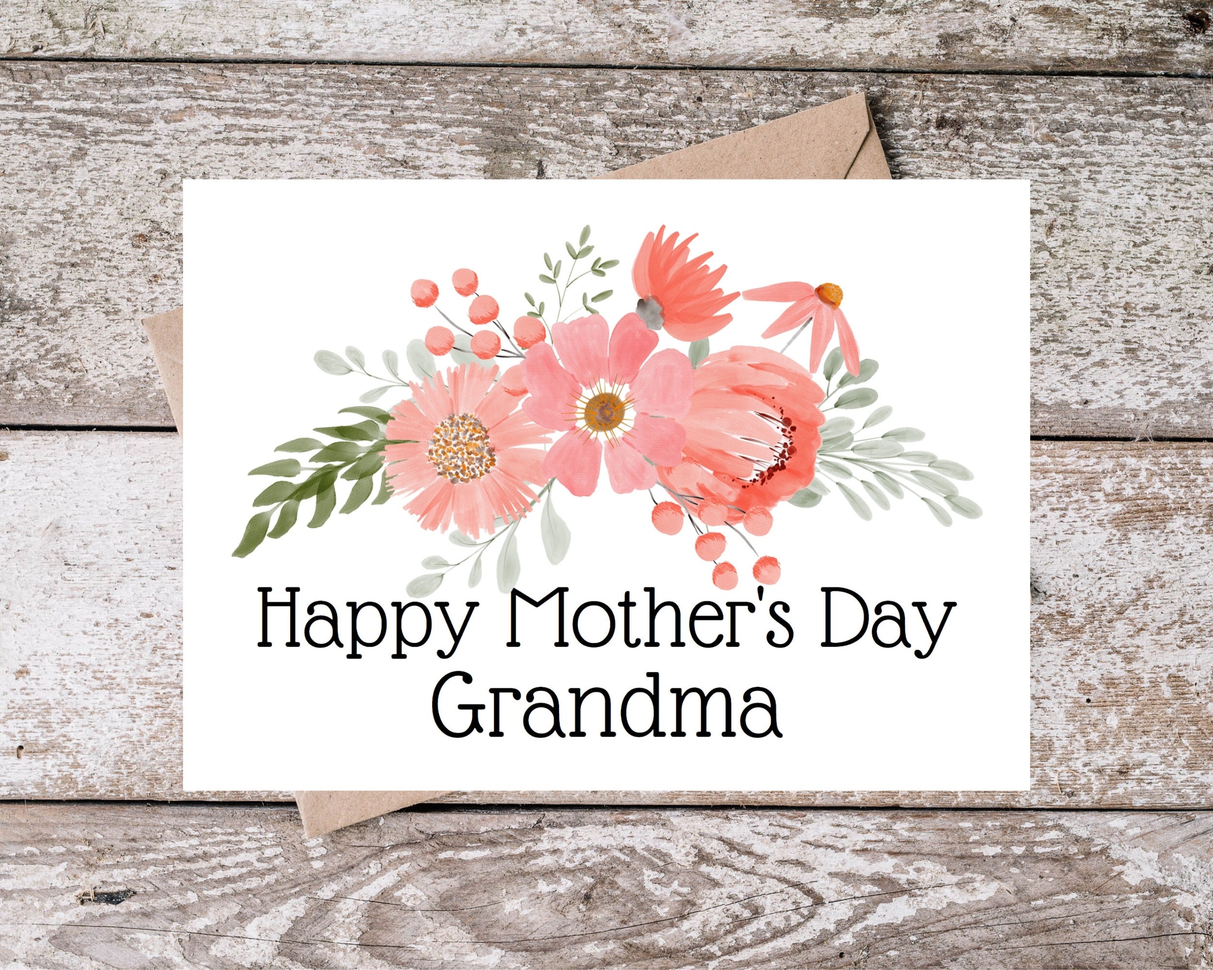 Printable Grandma Mothers Day Card For Grandma Happy Mother s Day Grandma Card Grandmother Mothers Day Card With Pink Flowers PF002 Etsy