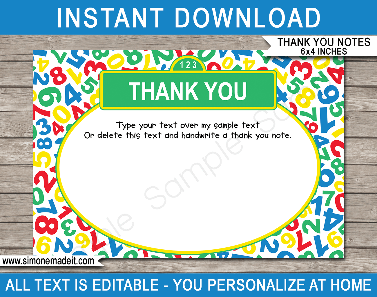 Sesame Street Birthday Party Thank You Cards Template Printable PDF