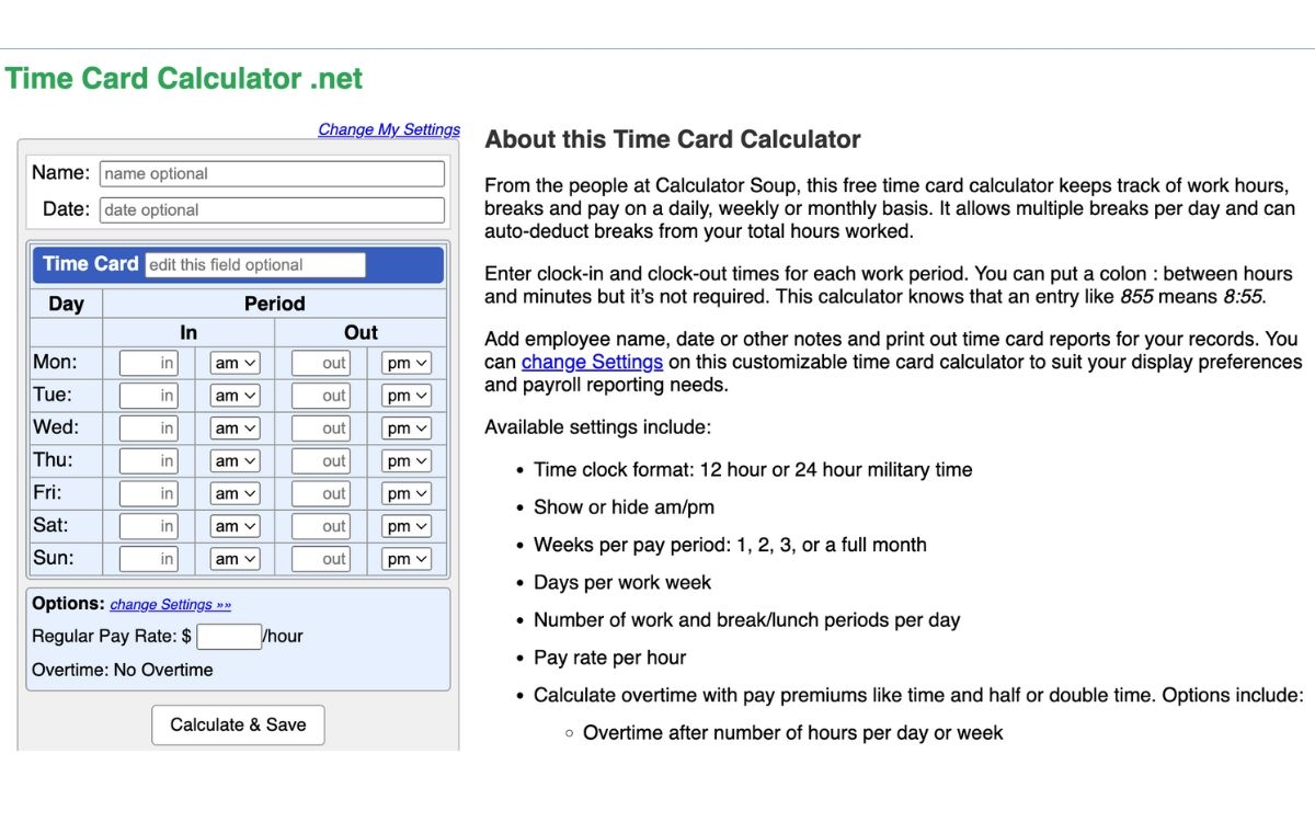 Top 10 Free And Premium Time Card Calculators